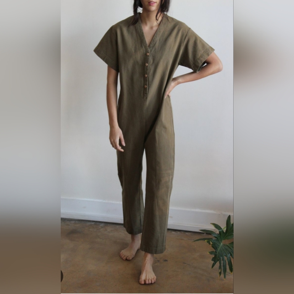 Mango Khaki Button-Down Jumpsuit - image 1